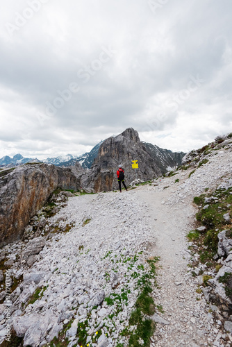 Hiker Standing on the Fork of a Mountain Path