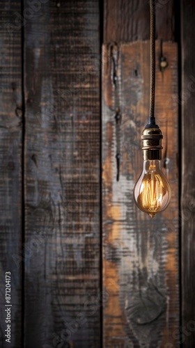 Wallpaper Mural Hanging edison light bulb on rustic wooden background, vintage decor concept Torontodigital.ca
