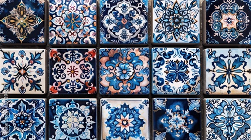 Wallpaper Mural Tiled background with oriental ornaments. Blue Islamic tile wallpaper or mural background. High quality AI generated image Torontodigital.ca