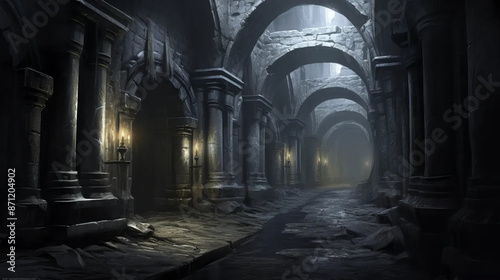 Dungeon Corridor: A Mysterious Pathway Awaits Adventure Fantasy wallpaper