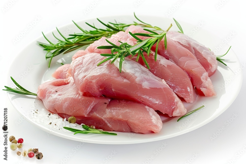 Pork fillet on white plate white background Pork fillet on white plate white background