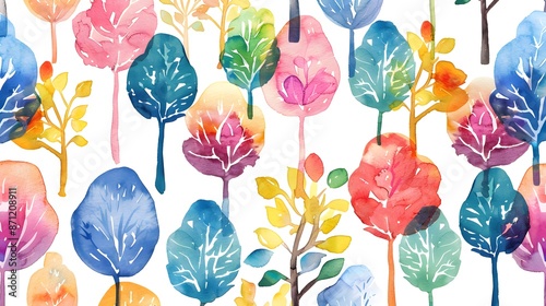 watercolor colorful plamtrees pattern background
 photo