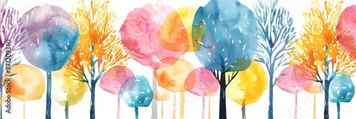 watercolor colorful plamtrees pattern background
 photo