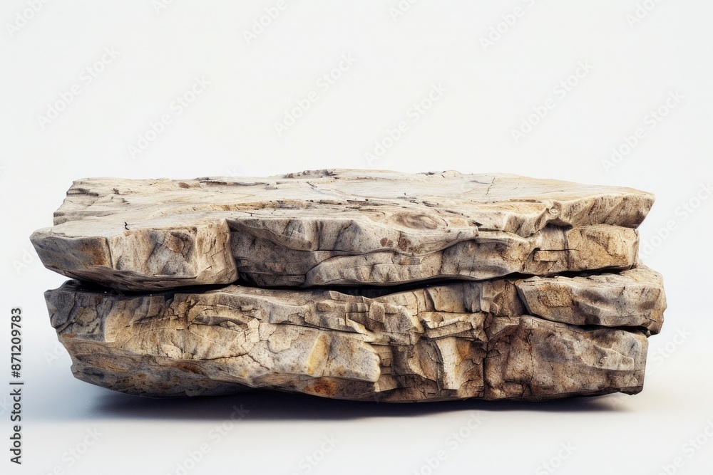 A large piece of wood sits atop a clean white surface, ideal for design or photography uses A large piece of wood sits atop a clean white surface, ideal for design or photography uses