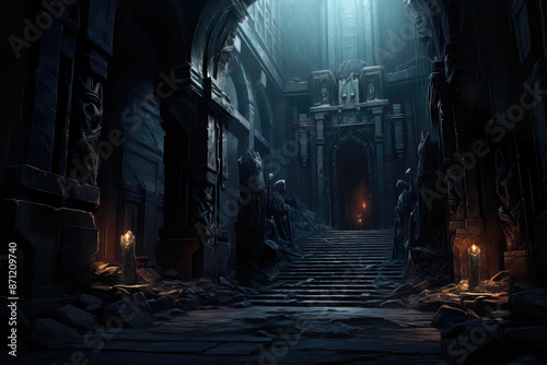 Forbidden Crypt Entrance: Secrets Beneath the Shadows Fantasy wallpaper