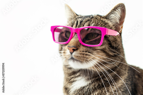 Stylish Cat Wearing Pink Sunglasses - Fun and Quirky Pet Portrait - Perfect for Animal Lovers, Humorous Themes, and Creative Decor