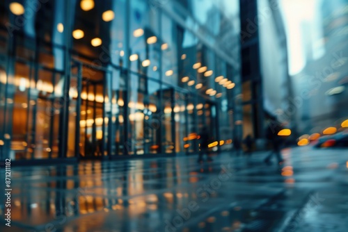 Wallpaper Mural A blurry image of a city street at nighttime with various buildings and vehicles Torontodigital.ca