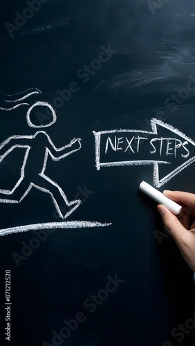 Chalkboard with stick figure and arrow labeled NEXT STEPS, motivational message Vertical Mobile Wallpaper
