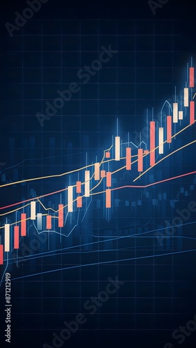 Stock market chart with colorful candlestick graphs, dark background Vertical Mobile Wallpaper