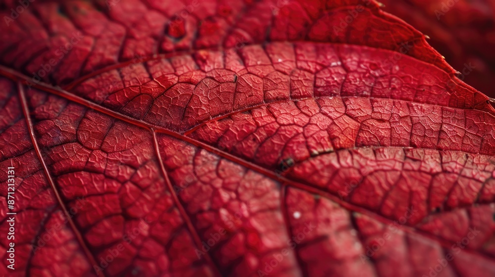 Fototapeta premium A close-up shot of a single red leaf against a dark background, ideal for use in designs where a pop of color is needed