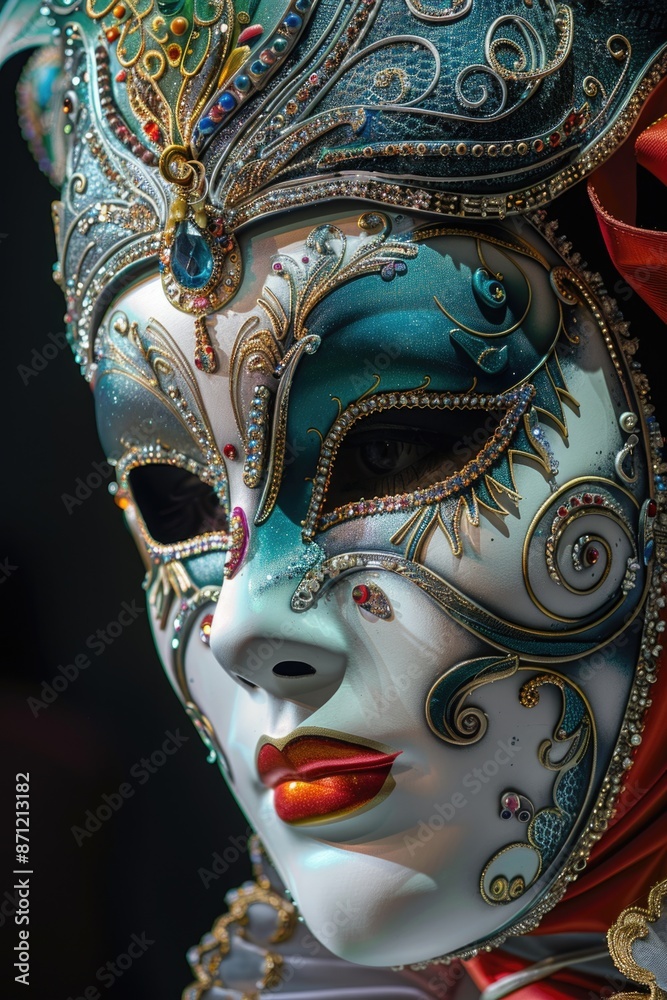 A person with a mask, possibly used as a prop or in a costume A person with a mask, possibly used as a prop or in a costume