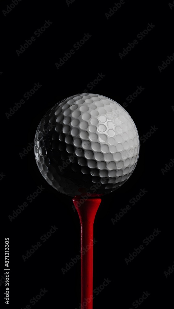 Golf ball on red tee against stark black background, textured pattern Vertical Mobile Wallpaper Golf ball on red tee against stark black background, textured pattern Vertical Mobile Wallpaper