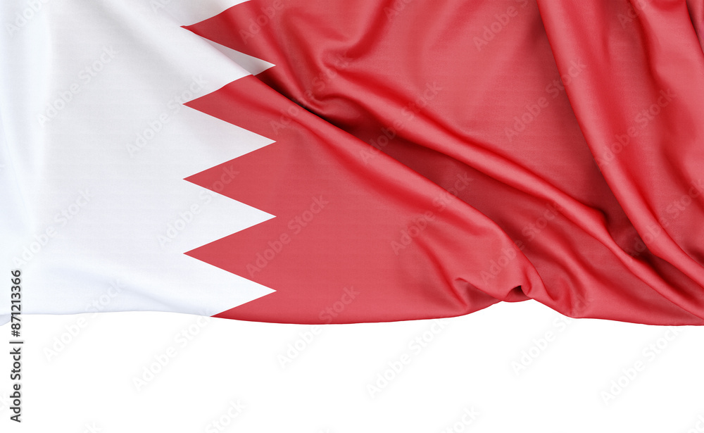 Flag of Bahrain isolated on white background with copy space below. 3D rendering Flag of Bahrain isolated on white background with copy space below. 3D rendering