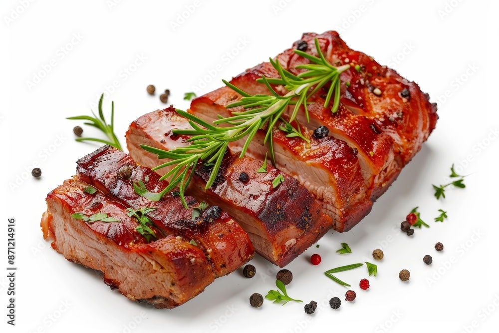 Obraz premium Smoked pork loin on white background