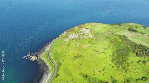 Aerial view of Ballygally Head on the Irish Sea County Antrim Northern Ireland  photo