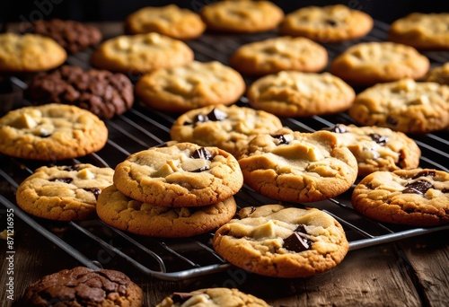 delicious freshly baked cookies cooling tempting sweet treats displayed, pastry, sweets, snacks, desserts, confectionery, goods, pastries, delights, confections © Yaraslava