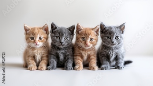 Adorable Kittens Posing in Studio on White Background	