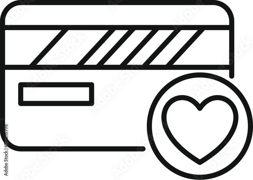 Line icon representing a credit card with a heart, symbolizing the concept of charity donation using modern payment methods