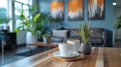 office coffee nook, transforming a quiet nook in the busy real estate office into a welcoming coffee station, ideal for ensuring clients feel relaxed and at ease © Aliaksandra