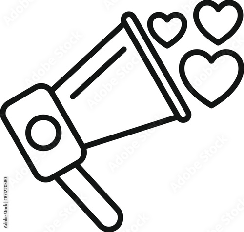 Line drawing of a megaphone announcing a charity event with love hearts
