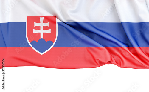 Flag of Slovakia on white background with copy space below. 3D rendering