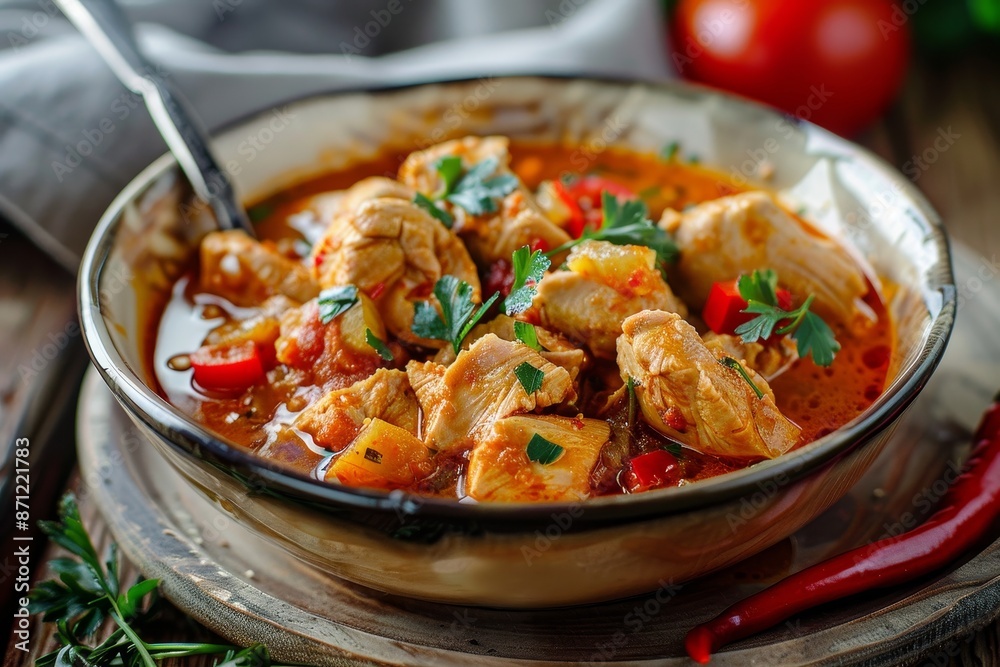 Tomato and red pepper stew with turkey Hungarian style Tomato and red pepper stew with turkey Hungarian style