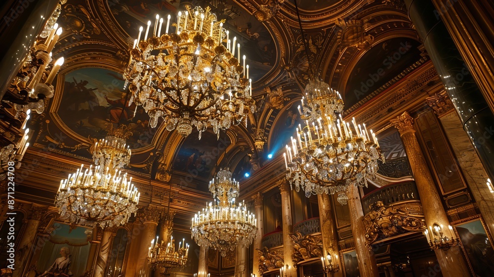 Obraz premium Large, ornate chandeliers hanging from a high ceiling