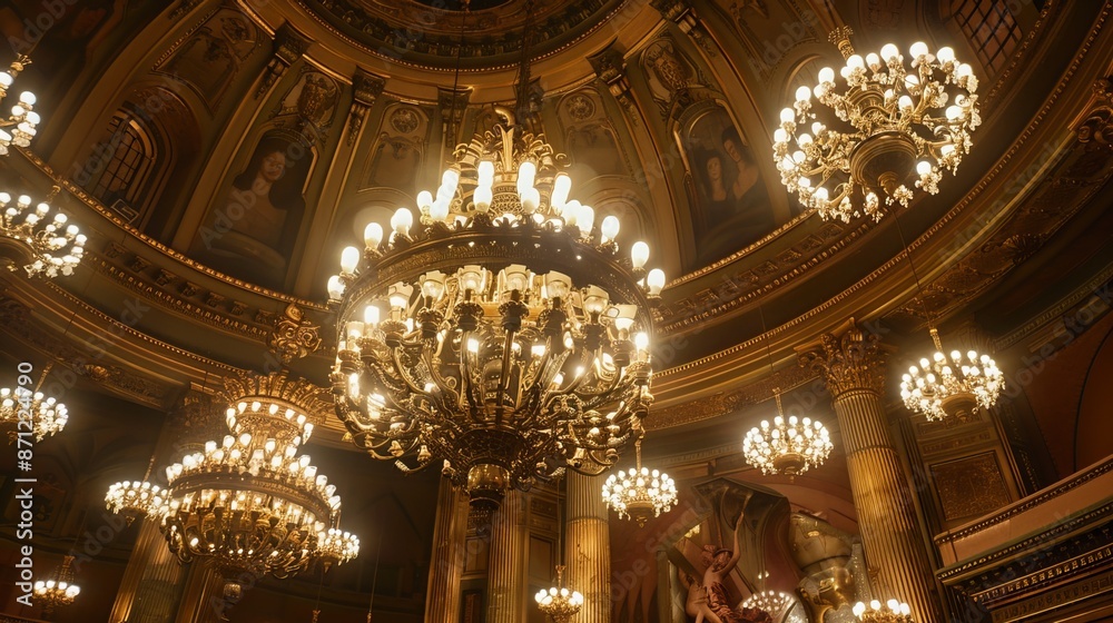 Obraz premium Large, ornate chandeliers hanging from a high ceiling