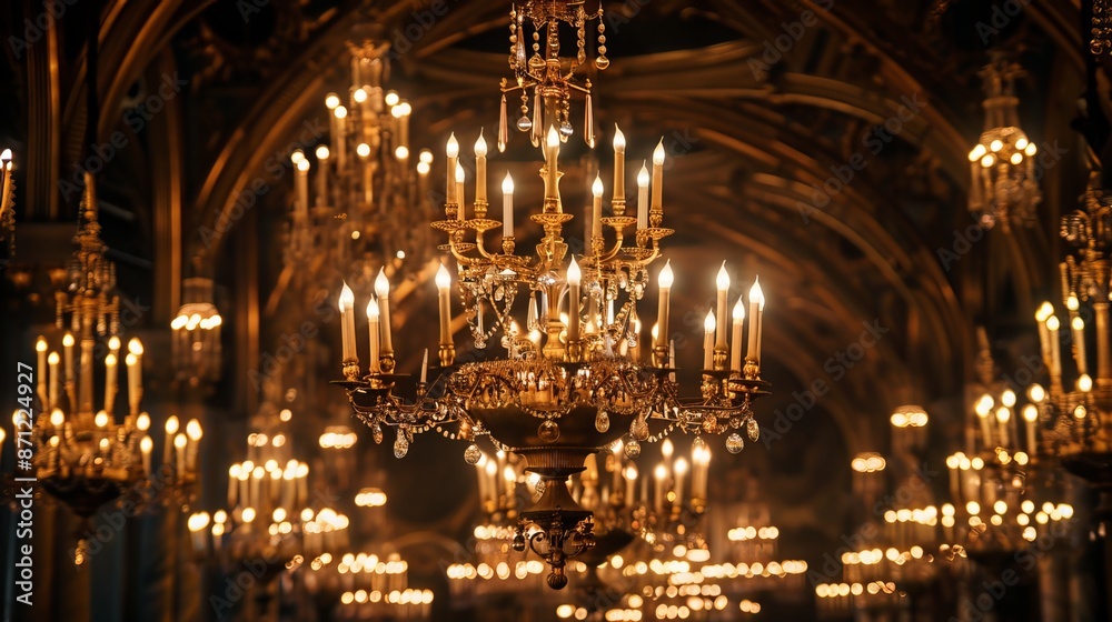 Obraz premium Large, ornate chandeliers hanging from a high ceiling