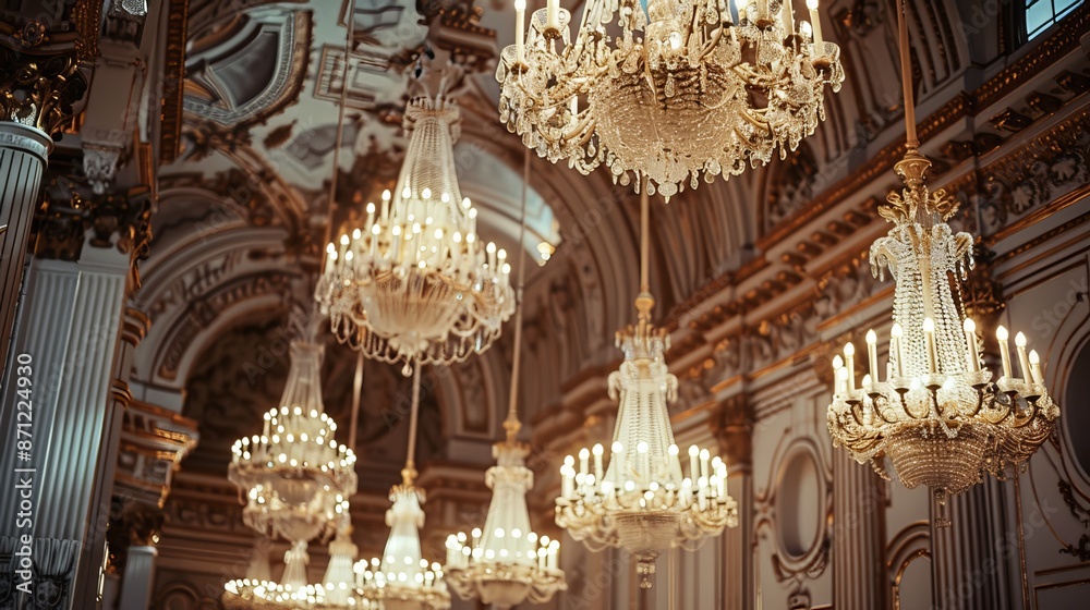 Obraz premium Large, ornate chandeliers hanging from a high ceiling
