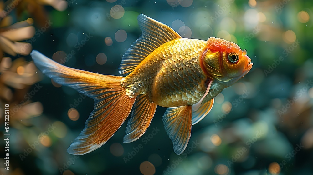 Graceful Oranda: Aquarium Fish Tank Close-Up Graceful Oranda: Aquarium Fish Tank Close-Up
