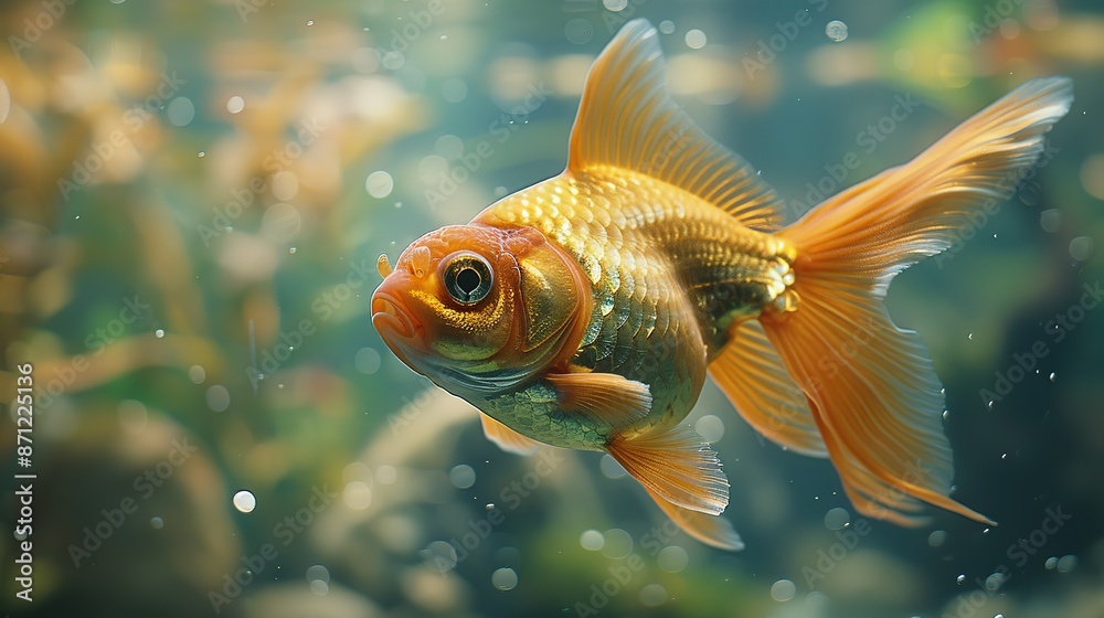 Graceful Oranda: Aquarium Fish Tank Close-Up Graceful Oranda: Aquarium Fish Tank Close-Up