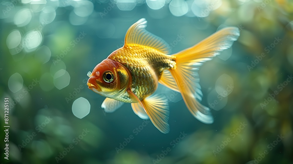 Graceful Oranda: Aquarium Fish Tank Close-Up Graceful Oranda: Aquarium Fish Tank Close-Up
