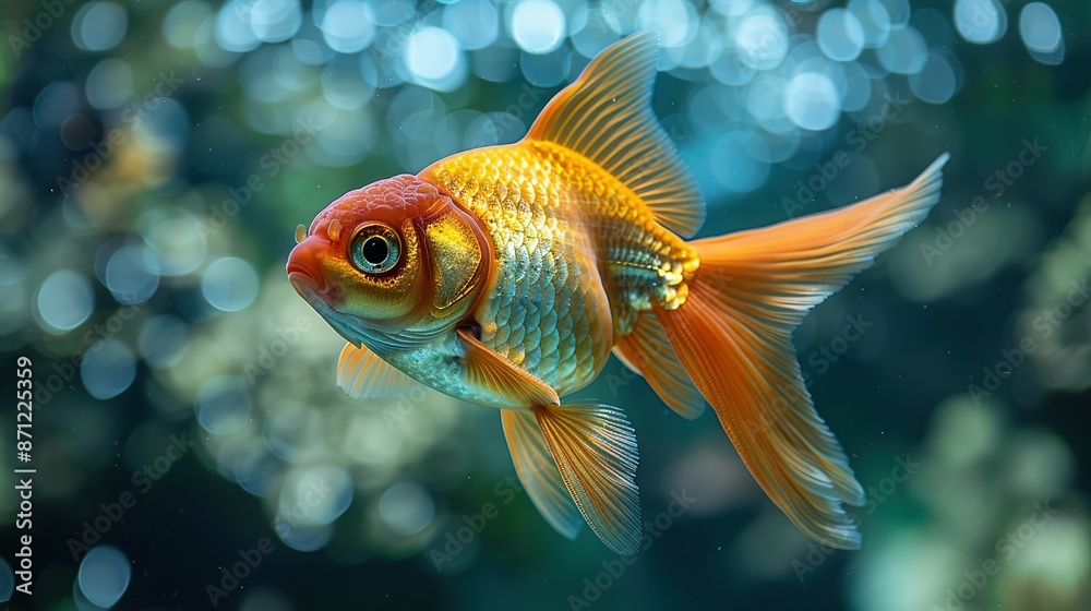 Oranda Goldfish in Detail: Aquarium Close-Up Oranda Goldfish in Detail: Aquarium Close-Up