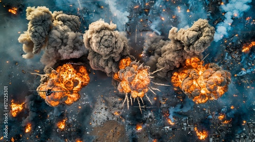 Wallpaper Mural Aerial warfare  devastation with explosions and fire as drone strikes destroy cities Torontodigital.ca