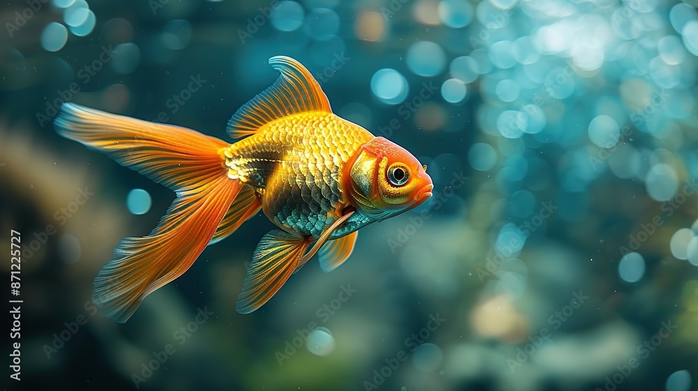 Close-Up Beauty: Oranda Goldfish in Aquarium Close-Up Beauty: Oranda Goldfish in Aquarium