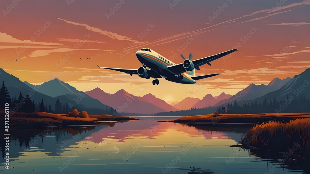 Vector graphics of air travel, airline advertising, foreign visitors and airlines.