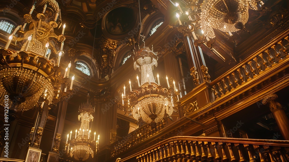 Obraz premium Large, ornate chandeliers hanging from a high ceiling