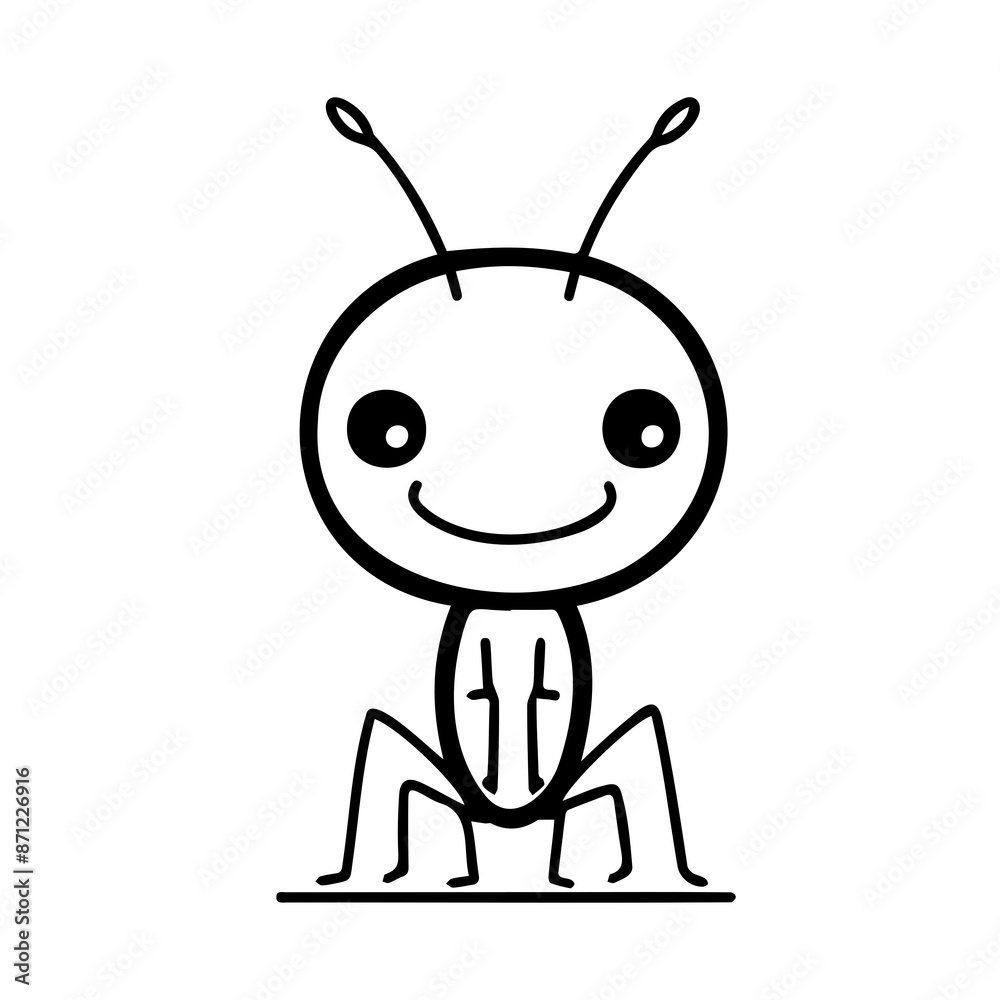 Adorable cartoon illustration of a happy ant with a big smile, drawn in a simple and cute style. Adorable cartoon illustration of a happy ant with a big smile, drawn in a simple and cute style.