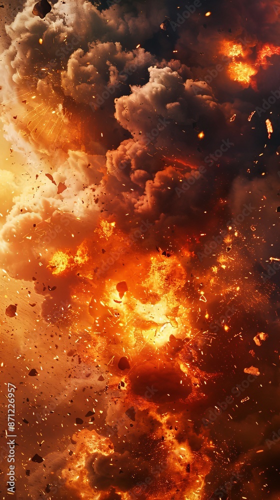 Massive explosion with fire and smoke, dramatic scene Massive explosion with fire and smoke, dramatic scene