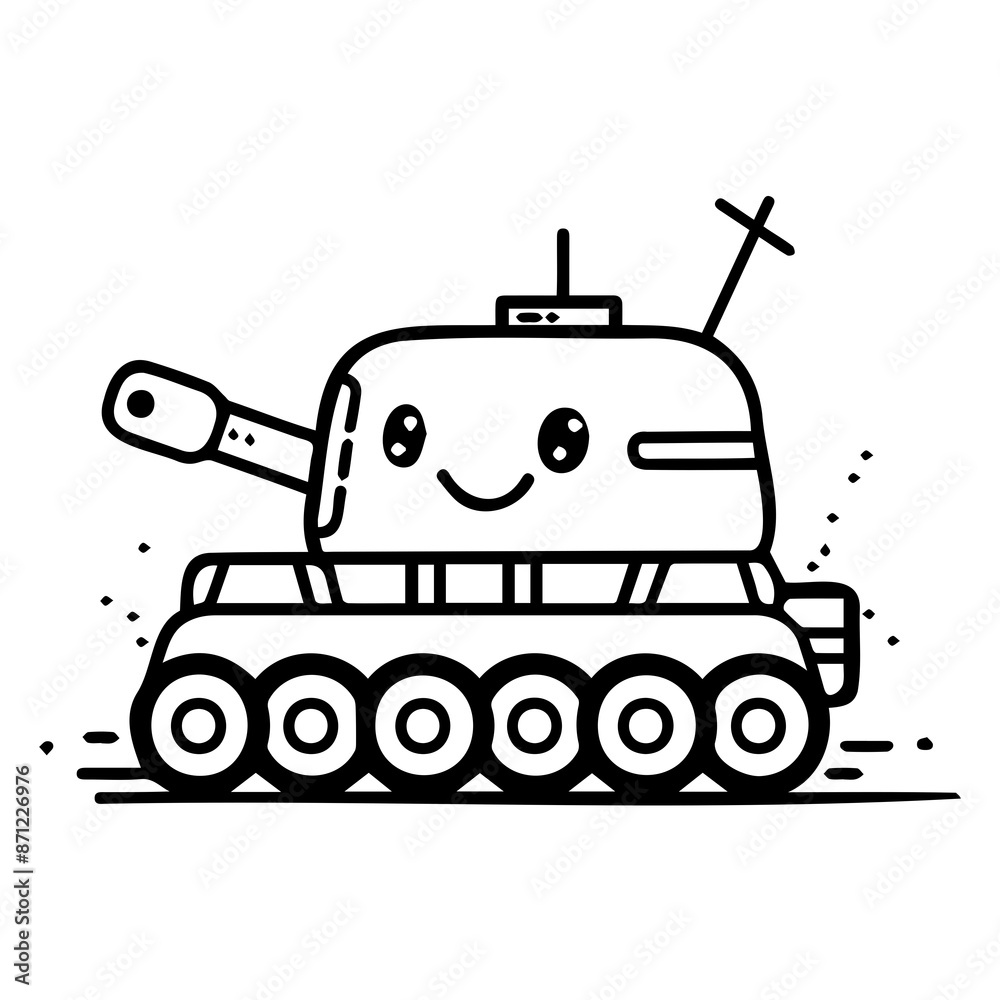 Cartoon illustration of a happy tank with a smiling face, drawn in a simple and cute style. Cartoon illustration of a happy tank with a smiling face, drawn in a simple and cute style.