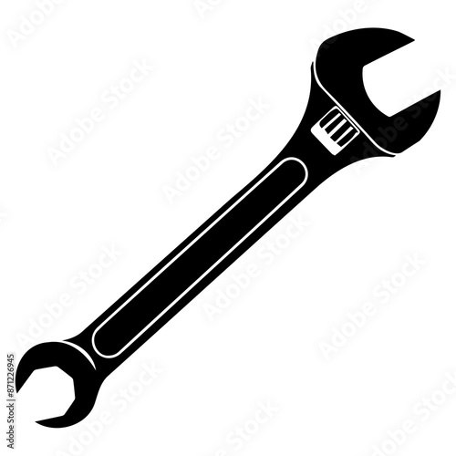 Black silhouette of a wrench, perfect for icons, mechanics, repair services, and engineering illustrations.