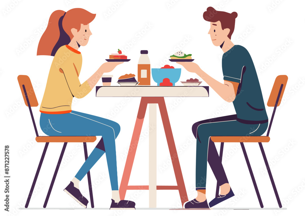 Couple sitting at a table, enjoying a healthy meal together with various dishes and drinks. Couple sitting at a table, enjoying a healthy meal together with various dishes and drinks.