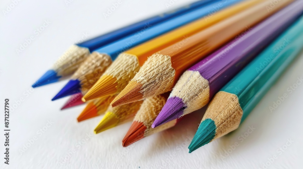 Fototapeta premium Colored pencils against white backdrop