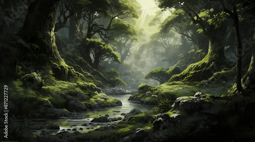 Elven Clearing in Enchanted Forest: Whispers of Nature Fantasy wallpaper