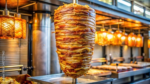 a large kebab skewer hangs in the kebab shop