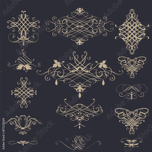 Collection of vector calligraphic elements, florals, flourishes, swirls