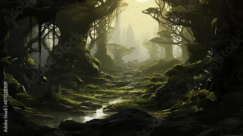 Elven Grove: Enchanted Forest of Mystical Serenity Fantasy wallpaper