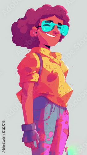 character illustration girl in sunglasses with paint on her