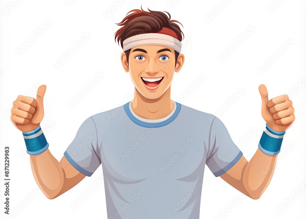 Young man expressing a concept wearing headband and wrist. Flat vector illustration isolated on white background